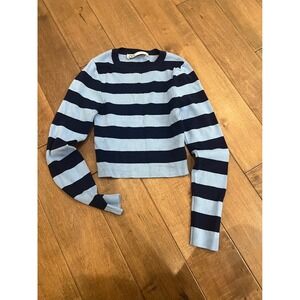 Zara Women's Striped Cropped Long Sleeve Knit Sweater Top Blue